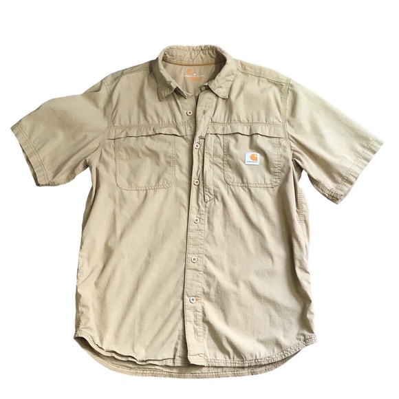Men's Carhartt Force Dark Khaki Short Sleeve Button Down Work Shirt. Size Medium - Picture 15 of 16